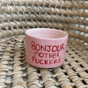 bonjour yazılı pembe duble Türk kahvesi bardağı