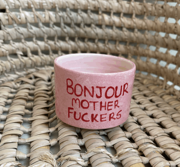 bonjour yazılı pembe duble Türk kahvesi bardağı
